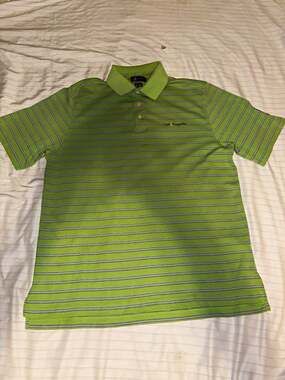 Ashworth EZ Tech Men's Green/Gray Striped Golf Polo The Players Sawgrass Major
